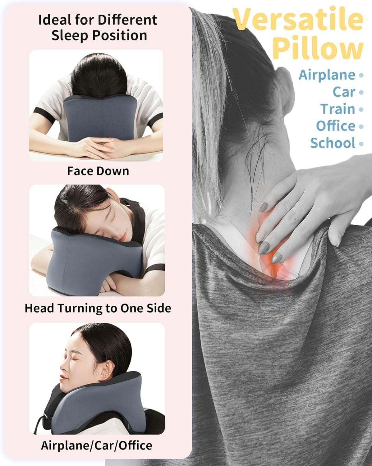 Picture of Travel Pillow for Airplanes with 360 Head Support,Memory Foam 2-in-1 Neck Pillow Airplane,Travel Neck Pillow with Storage Bag,Adjustable Clasp for Travel,Home,Office,and Gaming Multicolor