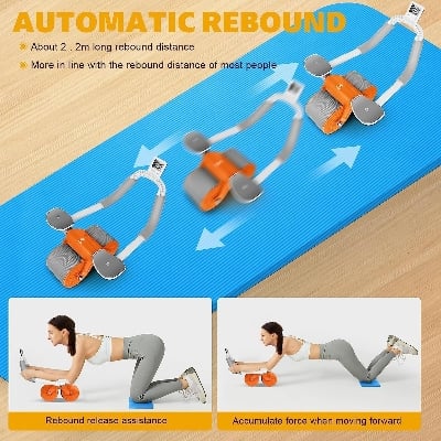 Picture of Ab Roller Wheel, Upgrade Elbow Support Automatic Rebound Abdominal Exercise Wheel, Abs Workout Equipment for Home Gym Fitness, New Core Strength Training Wheel with Time & Mat Multicolor