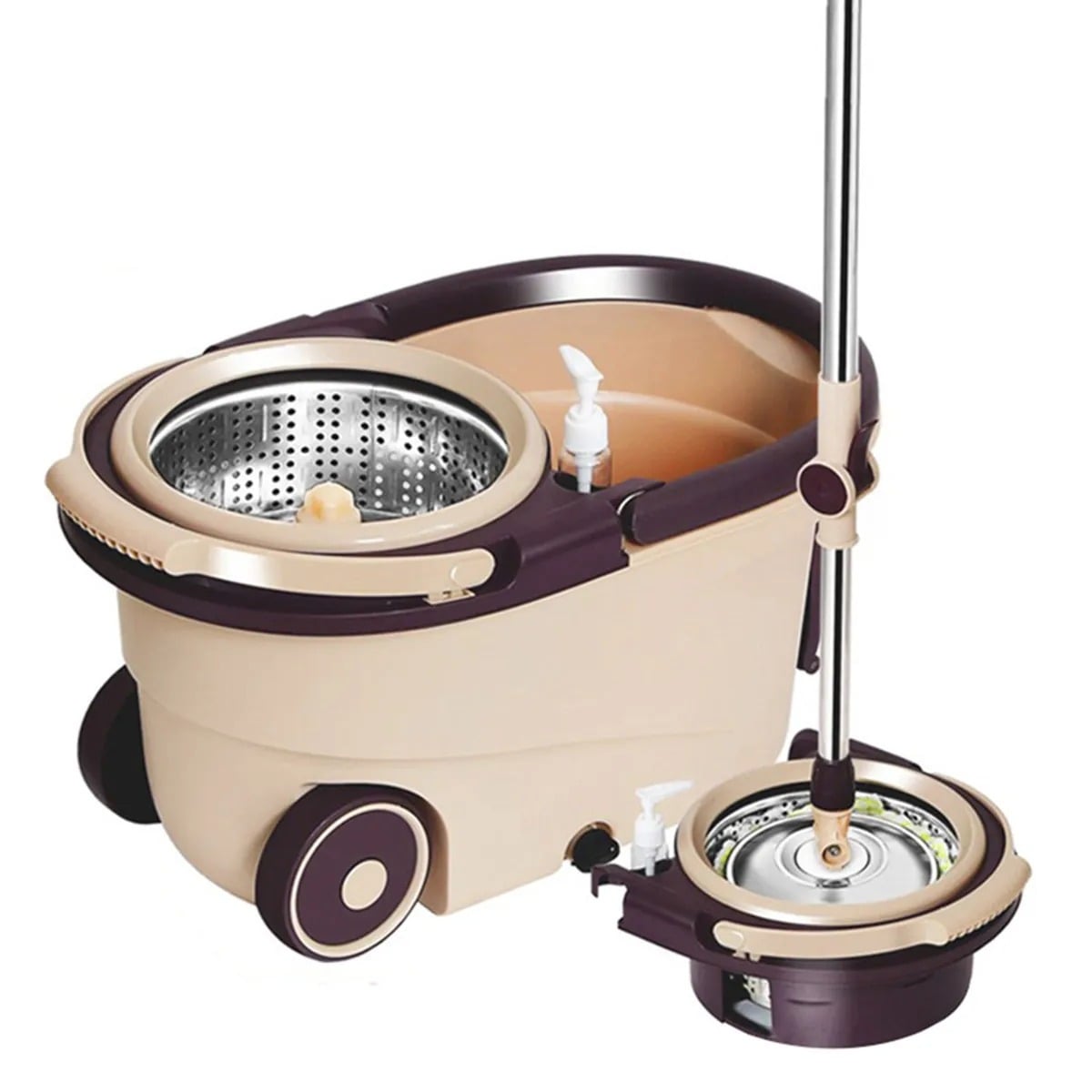 Picture of Make Cleaning a Breeze 360-Degree Floor Cleaning Spin Mop with Wheels & Mop Bucket Set with Removable Basket-Unique Choice For Household Cleaning - Brown