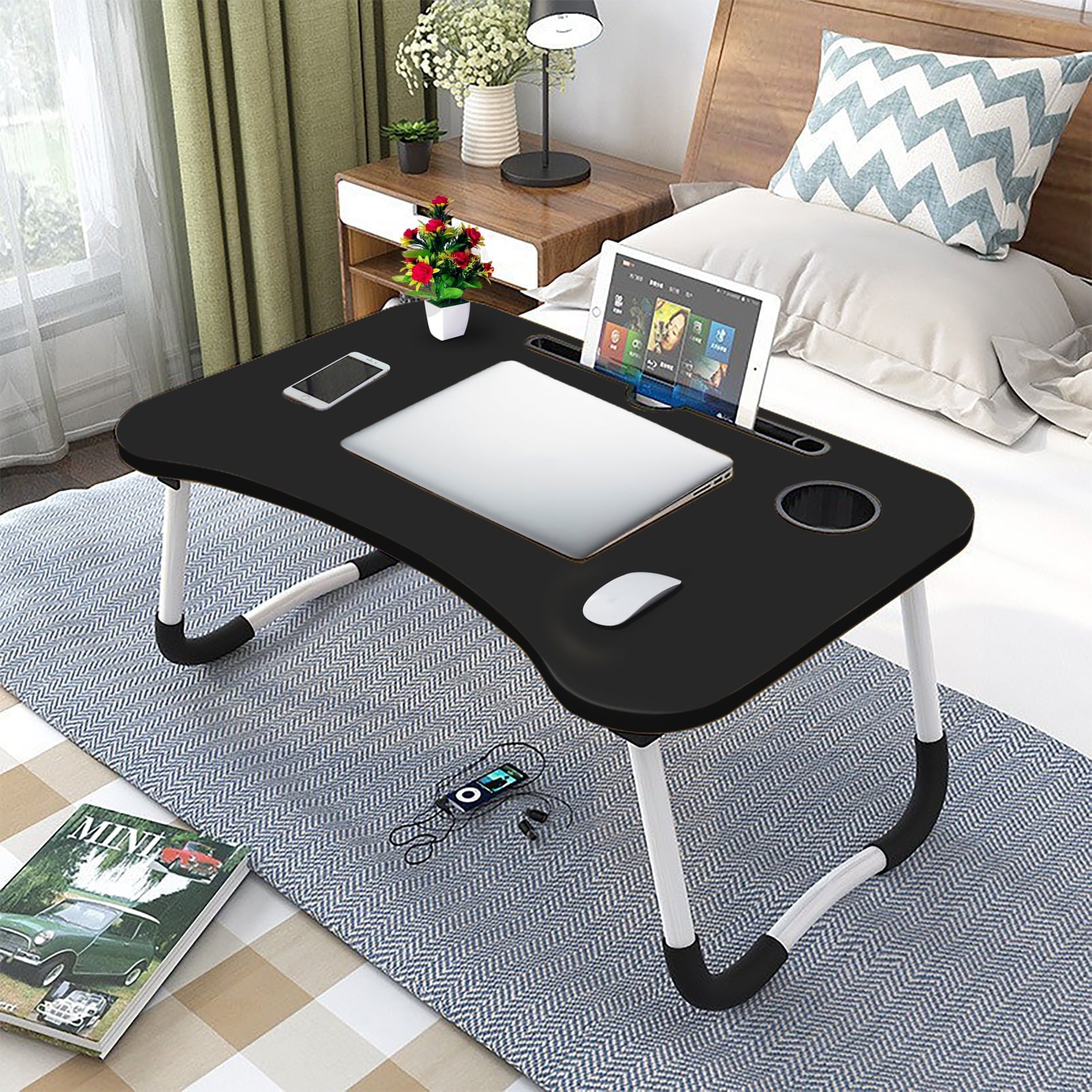 Picture of Computer Laptop Desk Small Foldable Multi-Function Bed Desk Simple Dormitory Lazy Table Bed with Laptop Table - Laptop Table - Laptop Table - Blue