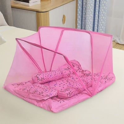 Picture of Baby Bedding Set with Mosquito Net & Pillow – Comfortable Newborn Bed - pink