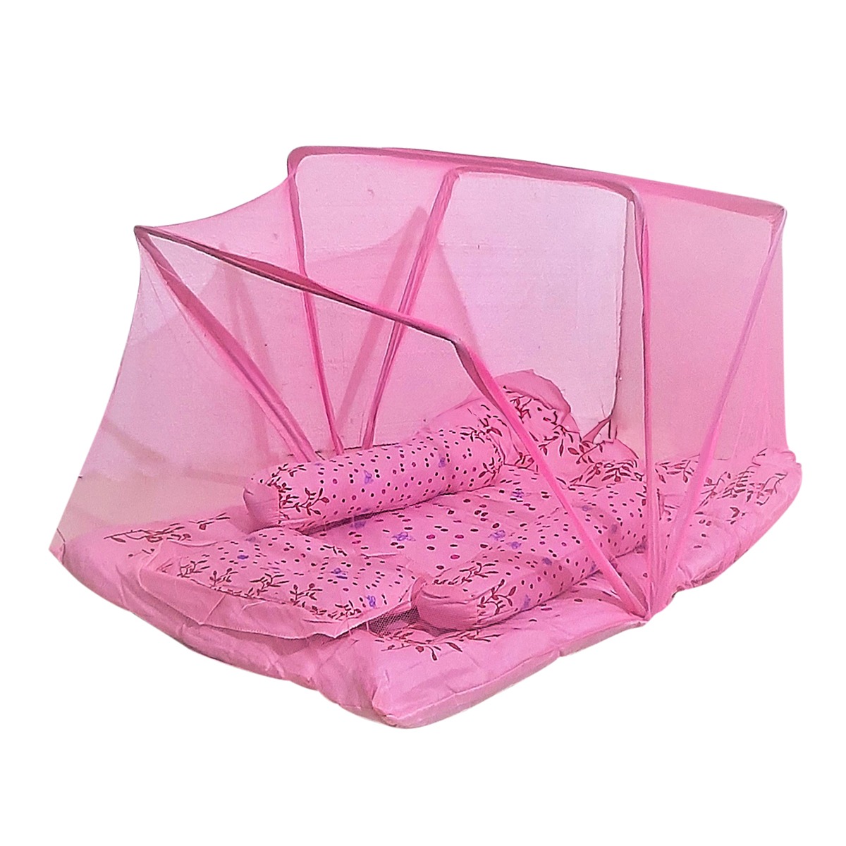 Picture of Baby Bedding Set with Mosquito Net & Pillow – Comfortable Newborn Bed - pink