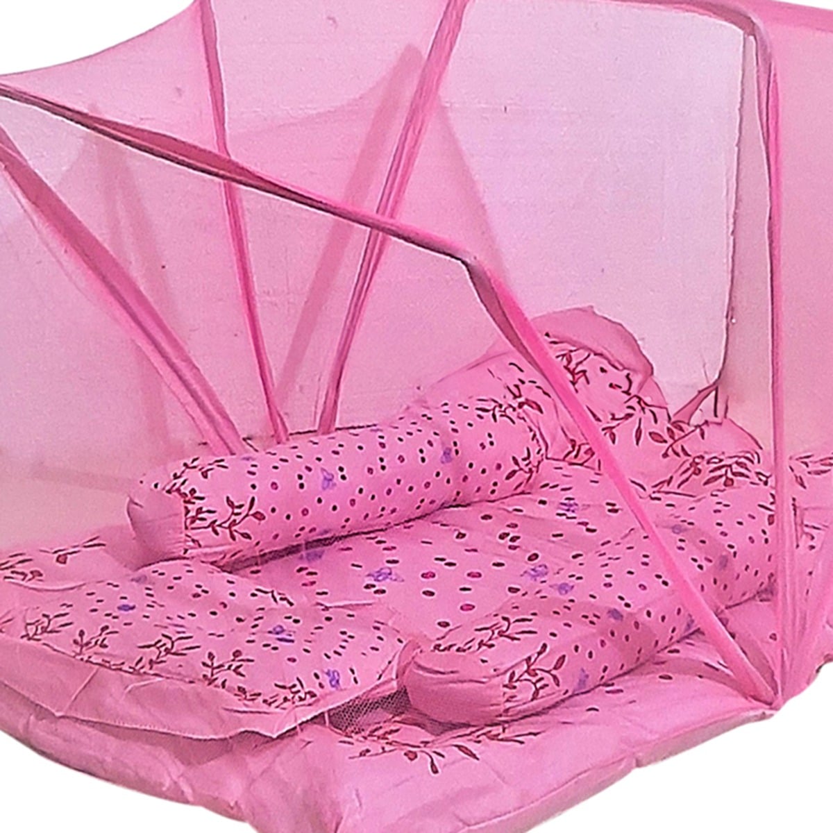 Picture of Baby Bedding Set with Mosquito Net & Pillow – Comfortable Newborn Bed - pink