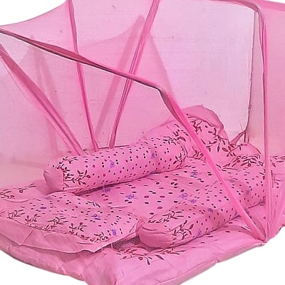Picture of Baby Bedding Set with Mosquito Net & Pillow – Comfortable Newborn Bed - pink