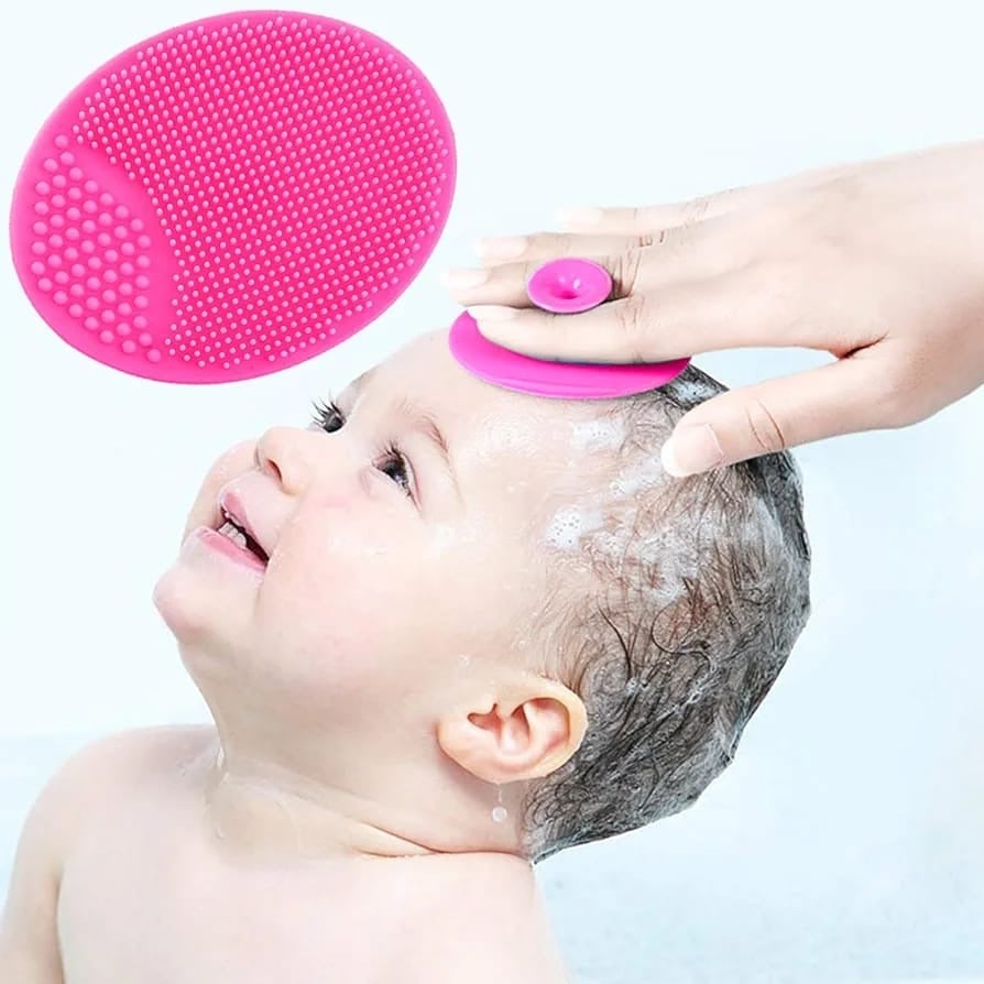 Picture of Baby Bath Brush Baby Cradle Cap Brush Silicone Massage Brush Silicone Scrubbers Exfoliator Brush - Red