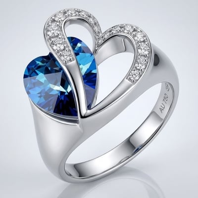 Picture of Blue Heart Finger Ring- Silver and Blue
