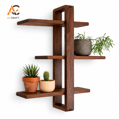 Picture of 3-Tier Solid Walnut Wall Shelf – Handmade Modern Floating Shelf