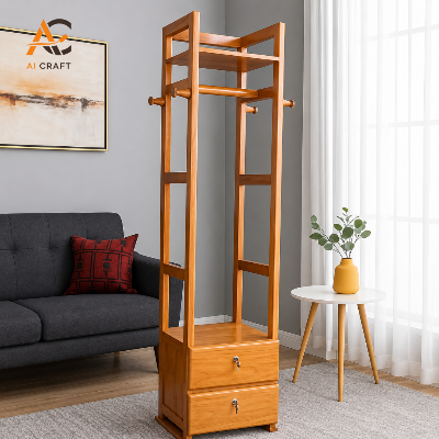 Picture of Luxury Wooden Clothes Stand with Storage Drawers