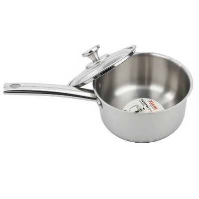 Picture of Kiam Stainless Steel Natural Tri-Ply Milk/Tea Pan With Glass Lid All Cooktops Compatible Non Toxic Sauce Pot with Stay Cool Handle & Dishwasher Safe
