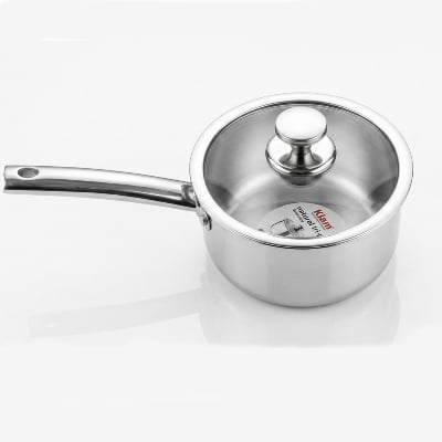 Picture of Kiam Stainless Steel Natural Tri-Ply Milk/Tea Pan With Glass Lid All Cooktops Compatible Non Toxic Sauce Pot with Stay Cool Handle & Dishwasher Safe