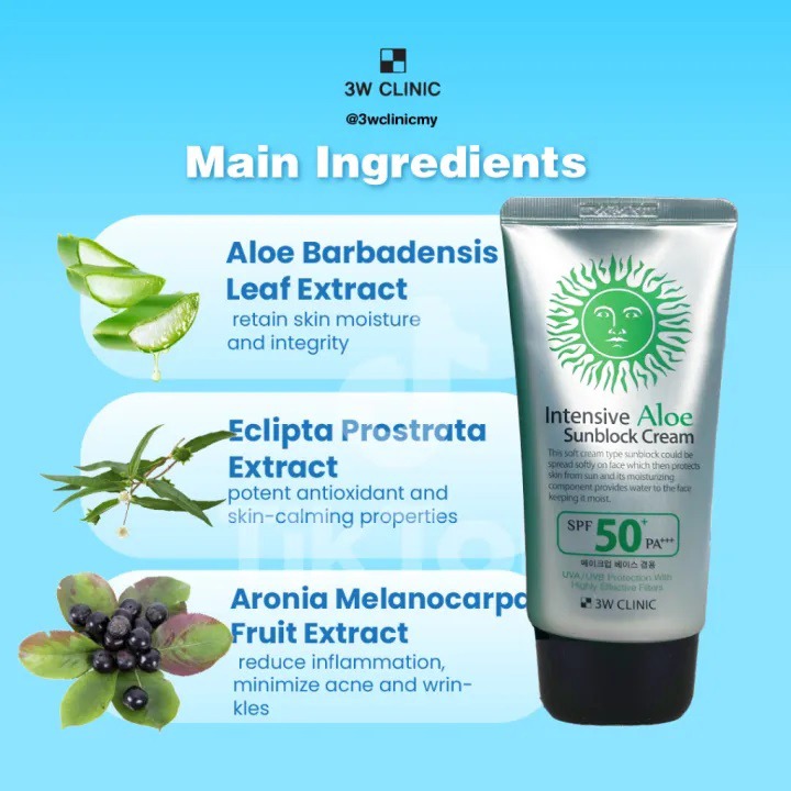 Picture of Korean product 3W Clinic Intensive Aloe Sunblock Cream SPF50+ PA+++