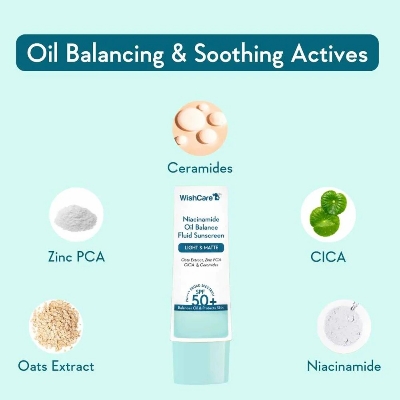 Picture of WishCare Niacinamide Oil Balance Fluid Sunscreen 50 gm - Multicolor