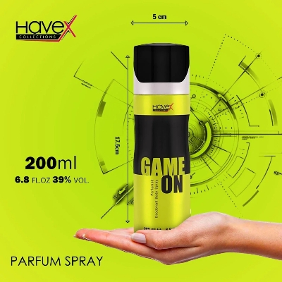 Picture of International UAE product Body spray party scent Havex GAME ON used for male- 200 ml