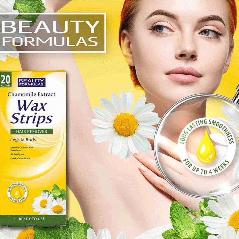 Picture of Beauty Formulas CHAMOMILE Wax Strips Hair Remover Legs & Body-20 STRIPS - Multicolor