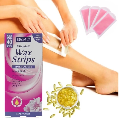 Picture of Skin care Vitamin E Wax Strips Hair Remover Legs & Body used for male/ female - 40 pcs - Multicolor