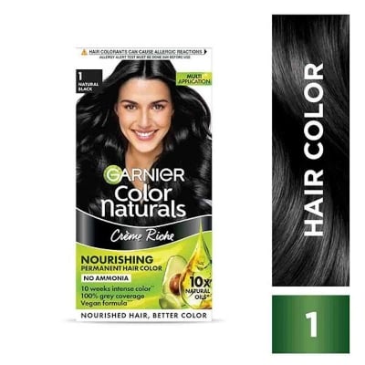 Picture of Garnier Color Naturals Creme Riche Hair Color  Shade 1 Natural Black (70ml+60g) - Black