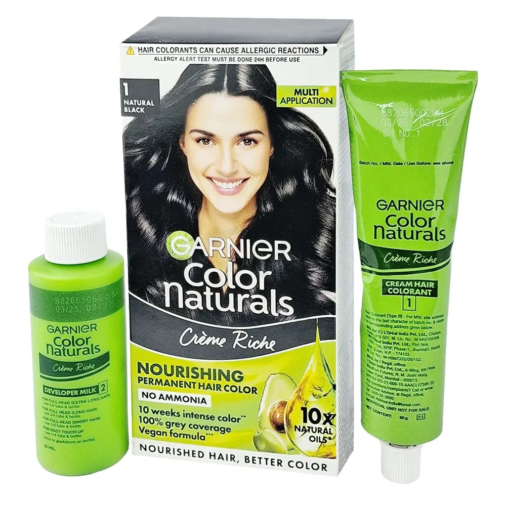 Picture of Garnier Color Naturals Creme Riche Hair Color  Shade 1 Natural Black (70ml+60g) - Black