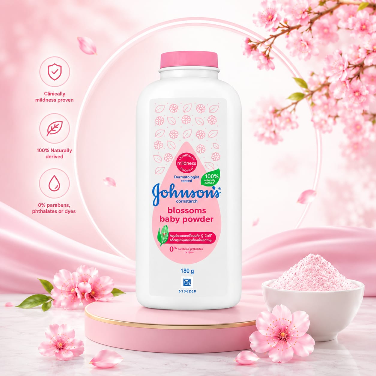 Picture of Johnson's Baby Powder Blossom Natural Plant Based – 180 gm - Multicolor