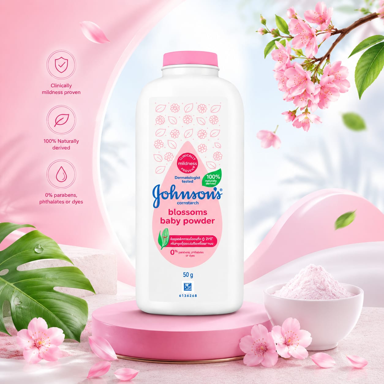 Picture of Johnson's Baby Powder Blossom Natural Plant Based – 50 gm - Multicolor