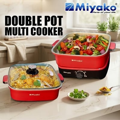 Picture of Miyako Premium Multi Cooker Electric Curry Cooker Double Pot with Tempered Glass Lid-MC-600-DC- 6Ltr 