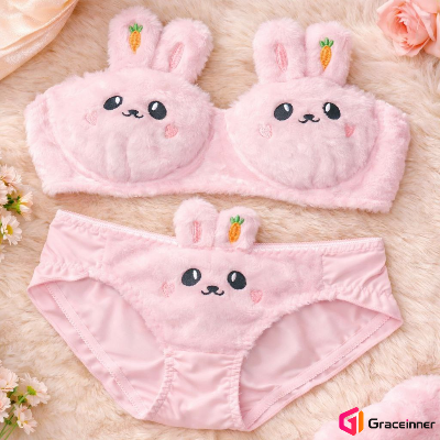 Picture of Women's Push-Up Bra & Panty Set – Soft Plush Bear Print Lingerie with Removable Pad