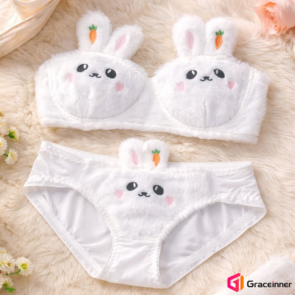 Picture of Women's Push-Up Bra & Panty Set – Soft Plush Bear Print Lingerie with Removable Pad