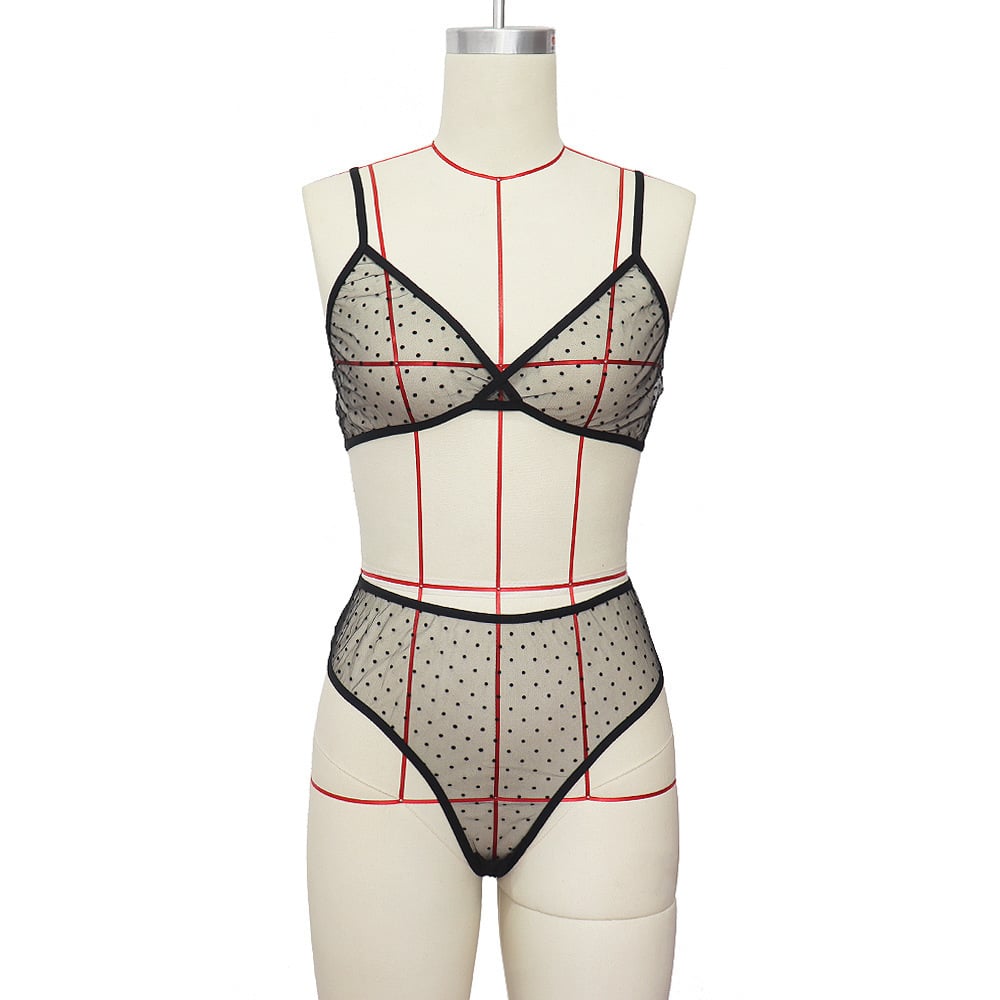 Picture of Premium Net Fabric Dot Point Bra Panty Set - Hot Women's Lingerie- (Black)