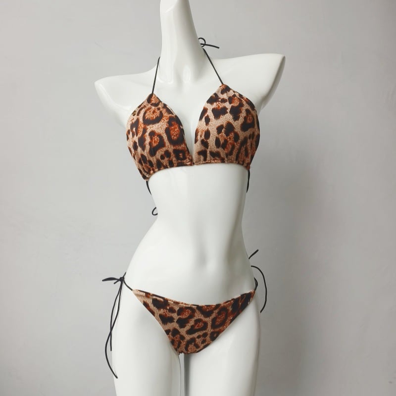 Picture of Hot Bikini Swimsuit – European American Three-Point Lace-Up with Removable Chest Pad, Multicolor Swimwear for Women-Int:S(Leopard print)