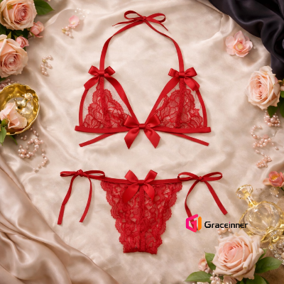 Picture of Luxury Lace-Up Bra Panty Set - Stylish Lingerie Collection  for Women's-Int: One size