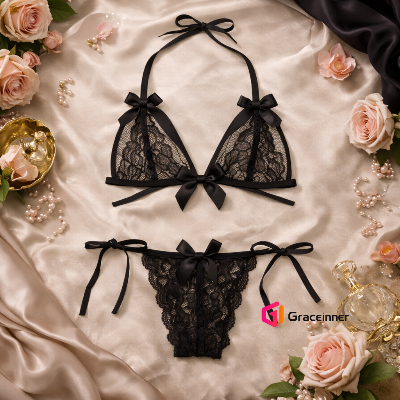 Picture of Luxury Lace-Up Bra Panty Set - Stylish Lingerie Collection  for Women's-Int: One size
