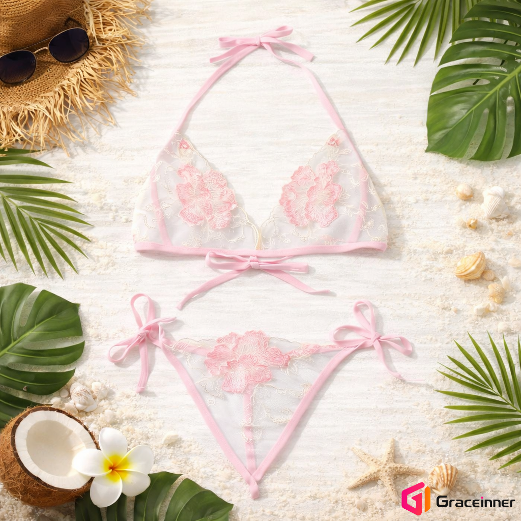 Picture of Garo Rose Embroidery C04 Transparent Bra Panty Set / Transparent Lingerie For Women's-Int: One size