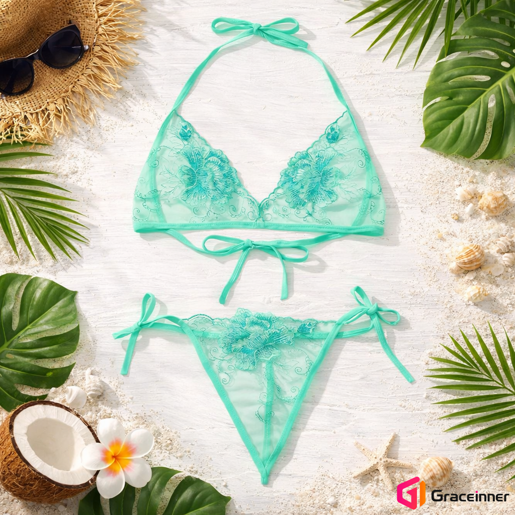 Picture of Garo Rose Embroidery C04 Transparent Bra Panty Set / Transparent Lingerie For Women's-Int: One size