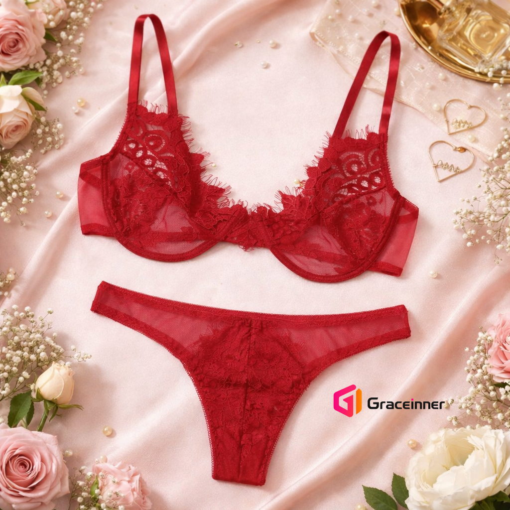 Picture of 2PCS Women Lace Lingerie Set - Unpadded Bra & Panty