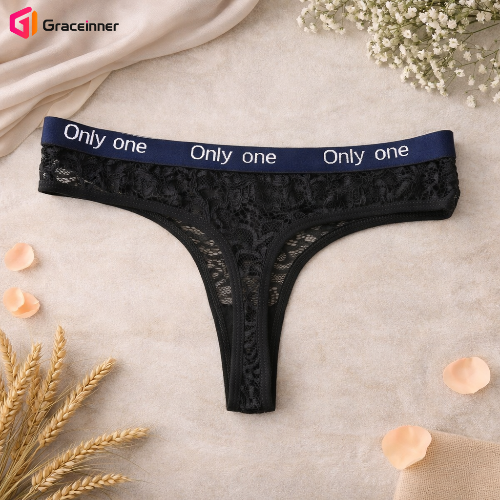 Picture of Women's Fashion Lace Thongs, Low-Waist Hollow Hot Thongs Panties, ladies' Seamless Underwear