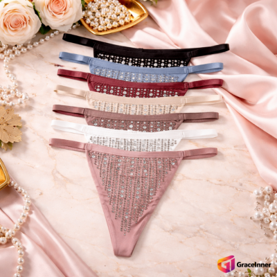 Picture of Best Women's Seamless Rhinestone Thongs | Diamond Waistband Low-Rise Panties