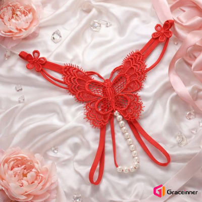 Picture of Embroidery Butterfly Shape Pearl Thongs Women Thongs Panties / Thongs Panties for Women's-Int: One size