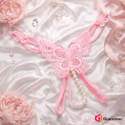 Picture of Embroidery Butterfly Shape Pearl Thongs Women Thongs Panties / Thongs Panties for Women's-Int: One size