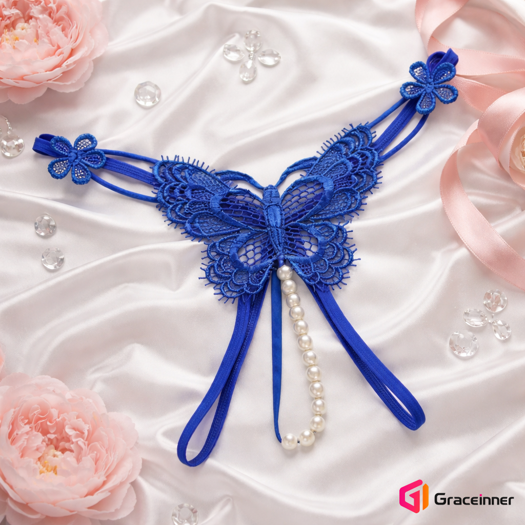 Picture of Embroidery Butterfly Shape Pearl Thongs Women Thongs Panties / Thongs Panties for Women's-Int: One size