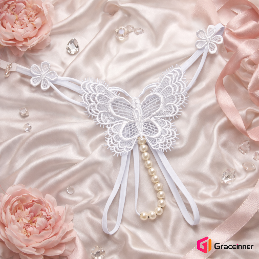 Picture of Embroidery Butterfly Shape Pearl Thongs Women Thongs Panties / Thongs Panties for Women's-Int: One size
