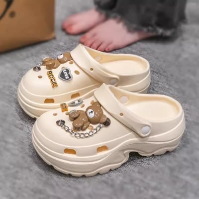 Picture of Women Teddy & Chain Bear Shoes- Charms For Women Clogs- Decorations Clogs Sneakers Slippers Girl (No Box)