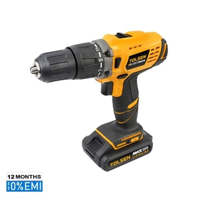 Picture of TOLSEN 20V LI-ION Cordless Drill with Impact Function w/ 2 Battery, Chuck: 13 mm,  Industrial Series Hard Case, GS & TUV Approved 79034 - Kings Trading