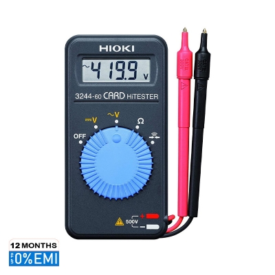 Picture of Hioki 3244-60 Card HiTester and Digital Multimeter, 41.99 Megaohms Resistance, 500V AC/DC Voltage Pocket Size