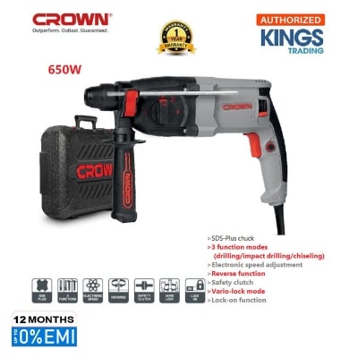 Picture of Crown Rotary Hammer SDS-Plus 600W, Drilling output: 20 mm, impact power: 1.7J, Impact rate: 0-5800 per min, with 3 pcs drill bits, Model: CT18180