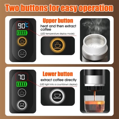 Picture of Portable Smart Coffee Maker (Grind/Big/Small capsule) Hot/Cold water, Removable battery