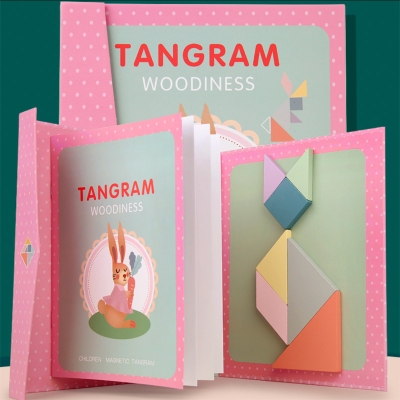 Picture of Magnetic Wooden Tangram Puzzle Book - Kids Educational Toy - Pink