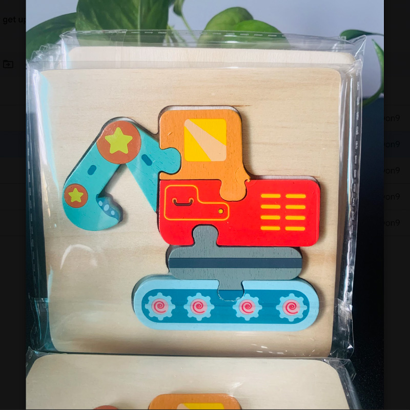 Picture of Excavator Wooden Puzzle 10x10cm - Kids Educational Toy