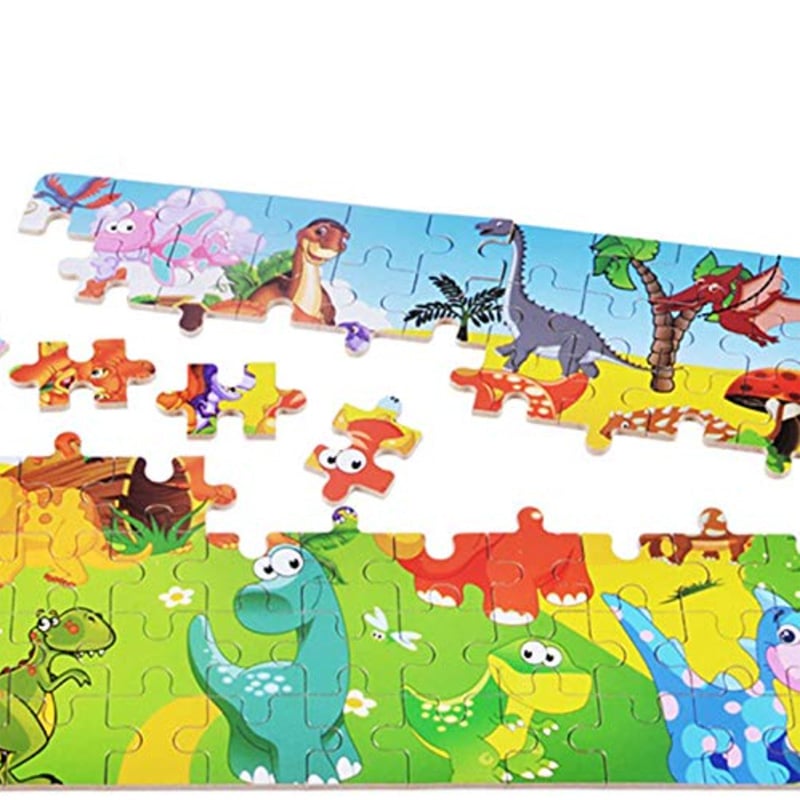 Picture of 60 Pieces Premium Wooden Puzzle - Kids Educational Toy | Colorful Print with Iron Box (Dinosaur)