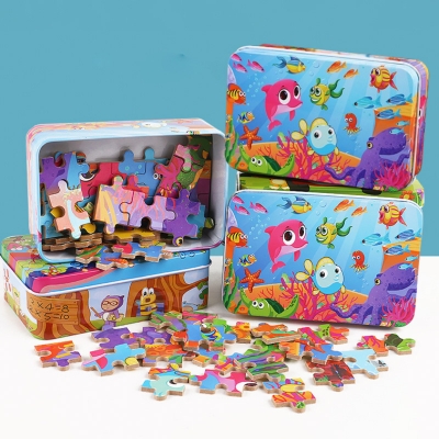 Picture of 60 Pieces Premium Wooden Puzzle - Kids Educational Toy | Colorful Print with Iron Box (Underwater World)