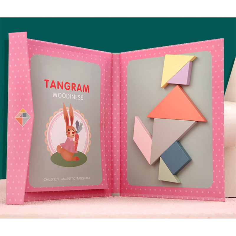 Picture of Magnetic Wooden Tangram Puzzle Book - Kids Educational Toy - Pink