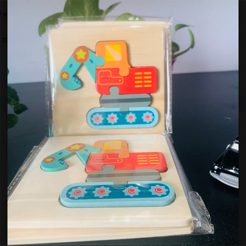 Picture of Excavator Wooden Puzzle 10x10cm - Kids Educational Toy